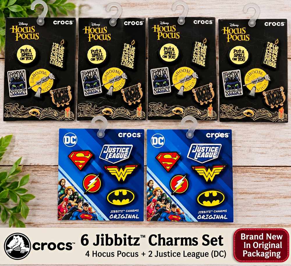Crocs Jibbitz Shoe Charm Set 6-Pack Hocus Pocus & Justice League DC